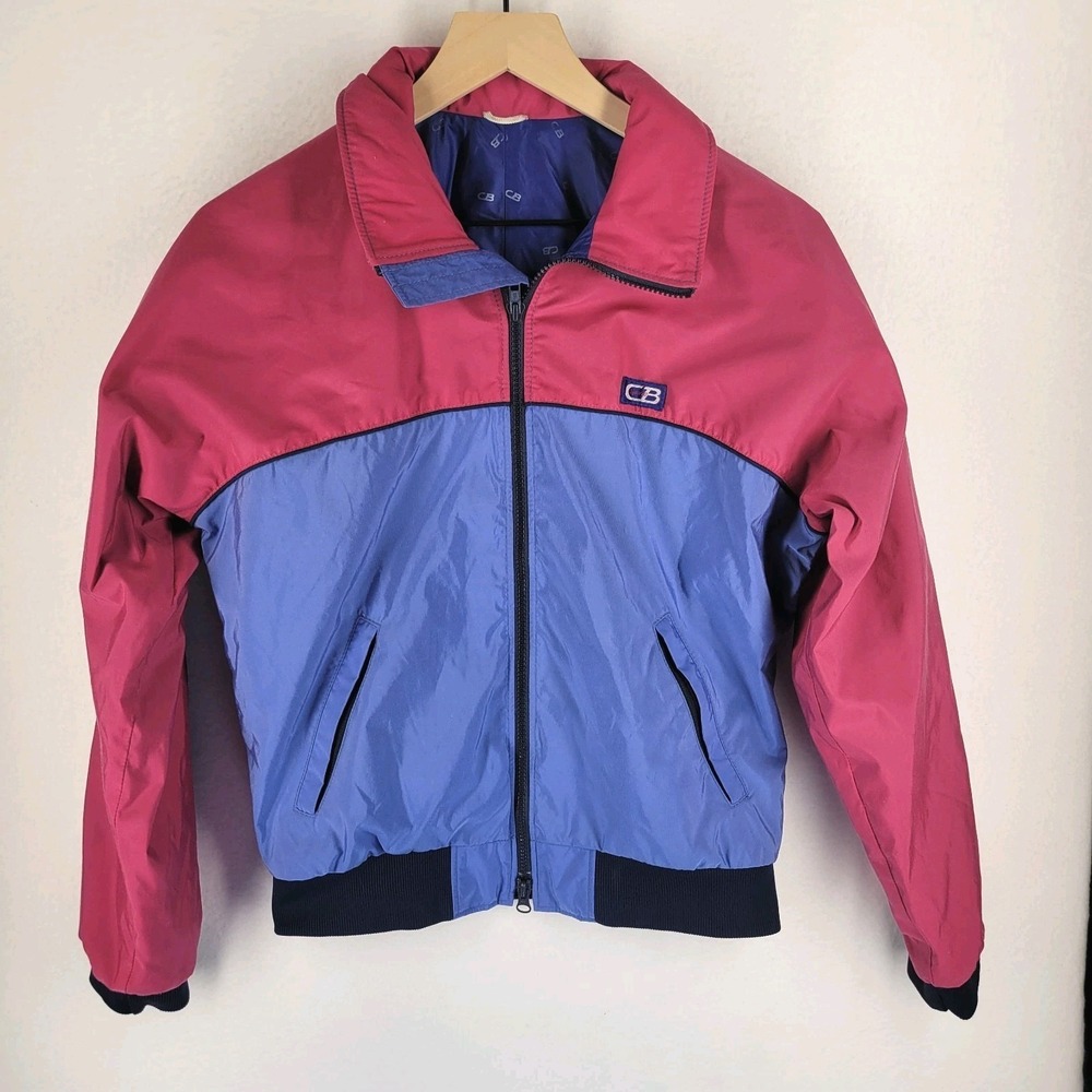 VTG 80s CB Sports Bomber Jacket Womens M Colorblock Pink Purple Windbreaker 1985